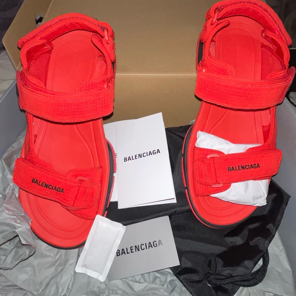 Balenciaga Red Tourist Two-Strap Ripstop Sandals Sz 43 US 10 NWT AND BOX